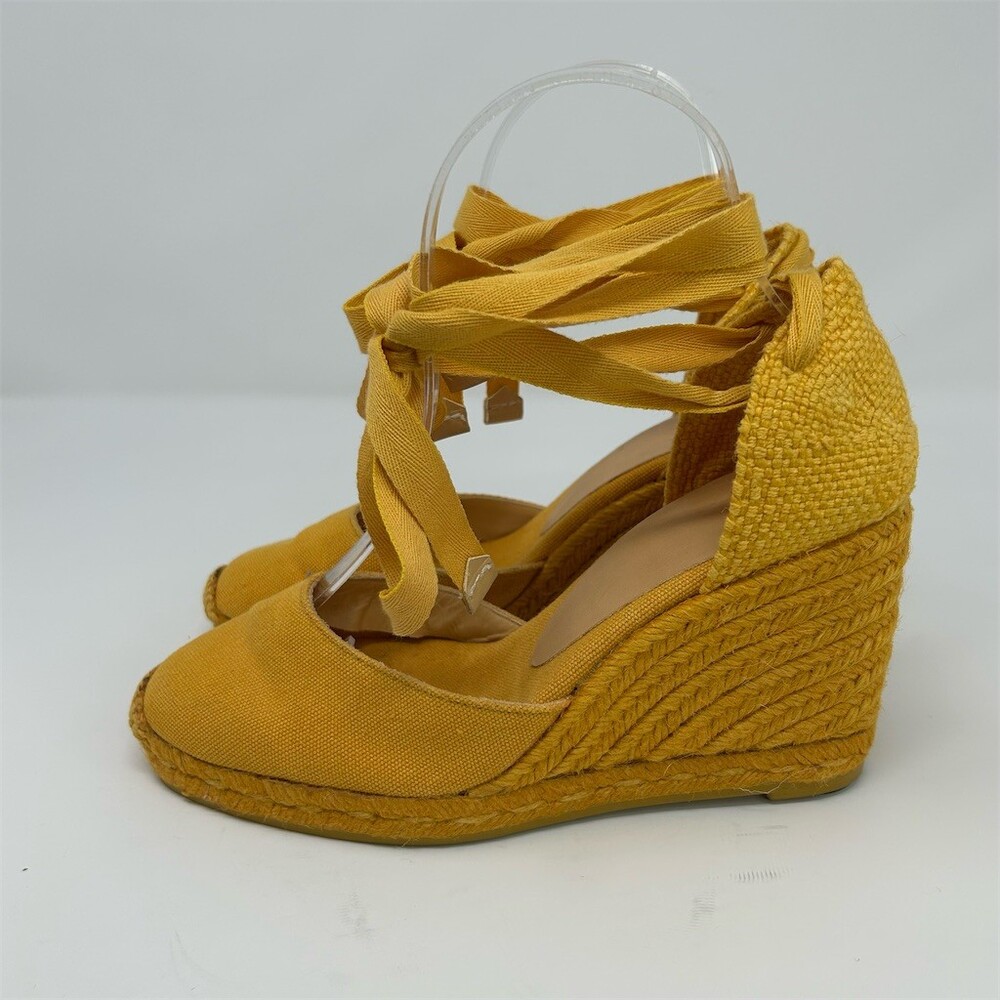 Castañer Womens Mustard Yellow Espadrille Wedge Heels Lace-Up Ankle Wrap Size 37 - Picture 6 of 13